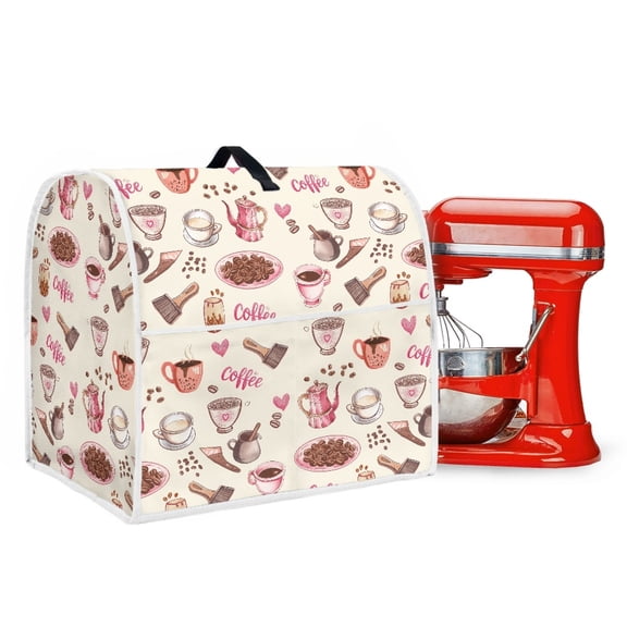 ZIATUBLES Dust Cover for Kitchen Stand Mixer Multi-Functional Small Kitchen Appliance with Front Pockets Easy to Clean Compatible with 4.5-5 Quart Mixers, Coffee Tool Pink Beige