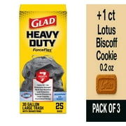 Glad ForceFlex Heavy Duty Trash Bags With Clorox, Mountain Air Scent, 30 Gallon, 25 Count - Pack of 3 & Lotus Biscoff Cookie - 0.2 Oz - 1 ct