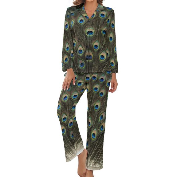 PoBuds Women's Long Sleeve Flannel Pajama Set Sleepwear Peacock XL