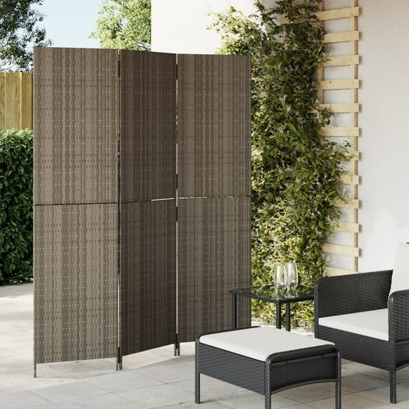 vidaXL Room Divider 3 Panels Gray Poly Rattan