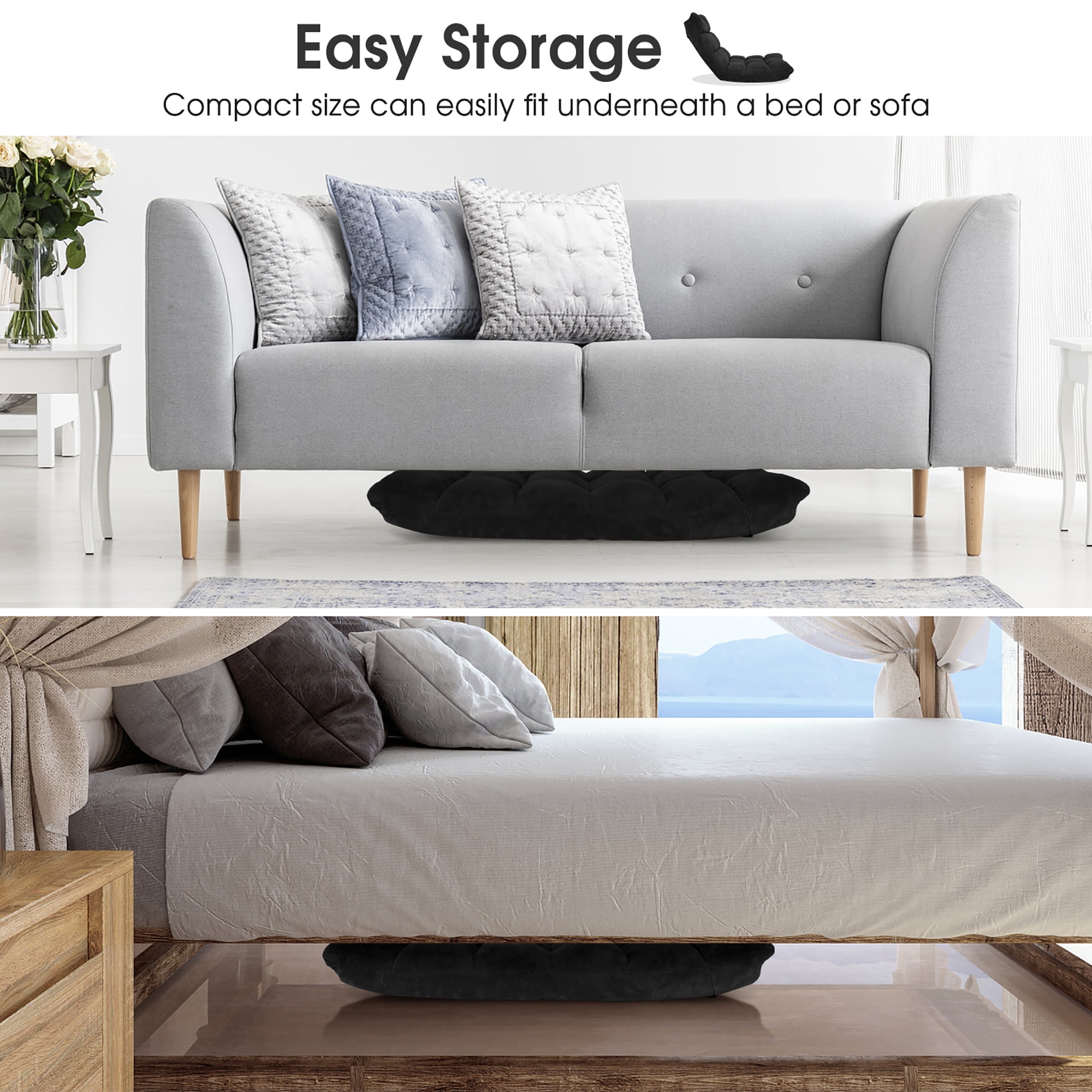 Costway Adjustable 14-Position Floor Chair Folding Lazy Sofas & Couches Cushioned-Black