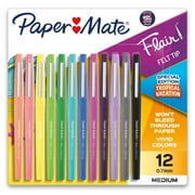 Paper Mate Flair Felt Tip Pens, Medium Point (0.7mm), Tropical & Classic Colors, 12 Count