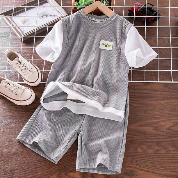 Boys Summer Suit Kids Short Sleeve T-shirt +shorts 2pc Sports Casual Outfits for Teenage Boy Clothing Sets qym unisex