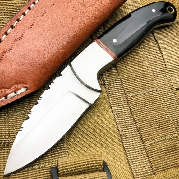 7.5" Skinner Hunting Survival Fixed Blade Camping Full Tang Black Horn Knife