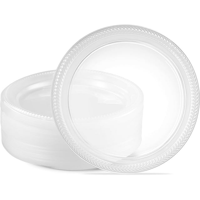 REJODA-40 Pack Clear Plastic Plates 9 Inch Durable Disposable Plastic Dinner Plates for Parties Events BBQ