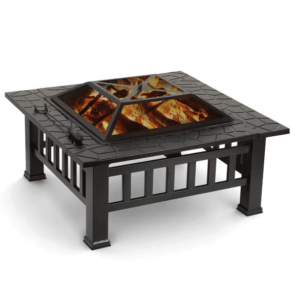 TLSUNNY 32'' Metal Fire Pits for Outside, Square Wood Burning Firepit Table, for Outdoor Patio Backyard Bonfire Party