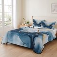 thumbnail image 2 of Twin XL Quilt Set 68''x98'', Navy Blue Marble Lightweight Summer Bedspread Coverlet Set with 2 Pillow Shams, Modern Abstract Ink Painting Breathable All Season Quilt Bedding for Dorm/Guest Room, 2 of 9