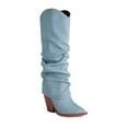 thumbnail image 4 of Mostsola Fold Over Denim Boots for Women Slouchy Knee High Boots Low Chunky Heel Pull on Fall Boots, 4 of 9