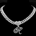 thumbnail image 2 of Cursive Silver Initial Pendant Necklaces Alphabet Pendant Miami Cuban Link Chain Necklace for women Hip Hop Iced Out Letter Chain with Pendant Jewelry, 2 of 3