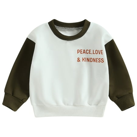 

Calsunbaby Kids Toddler Baby Boys Autumn Sweatshirts Long Sleeve Letter Print Pullover Contrast Color Crew Neck Tops