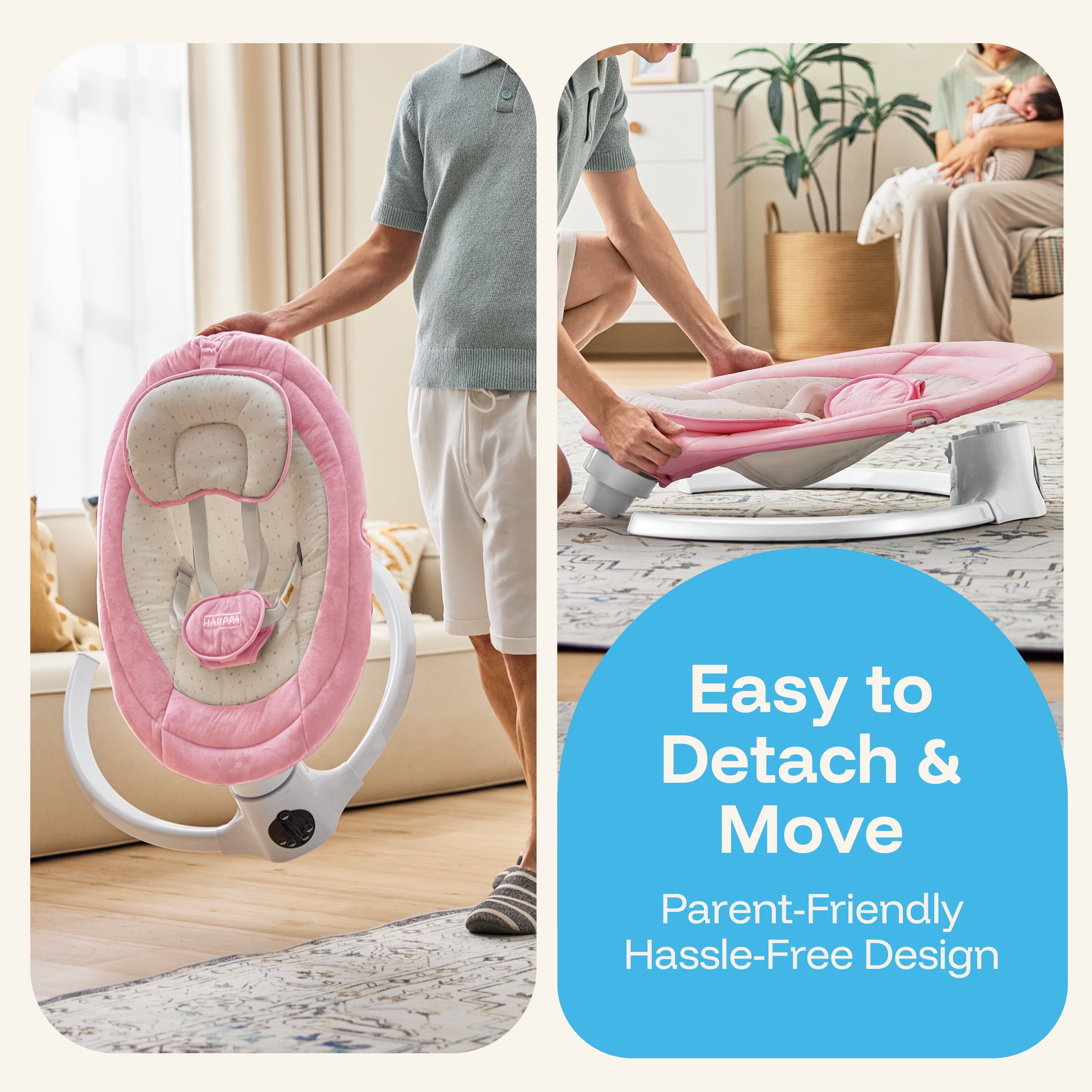 HARPPA Baby Swing for Girl with Remote Control, 5 Sway Speed, 10 Lullabies, Pink