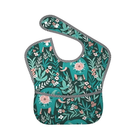 Bingfone Mess-Proof Baby Bib - Waterproof Bib For Baby Boy Or Girl With Food Catcher Pocket, Unisex-Lephants In The Jungle
