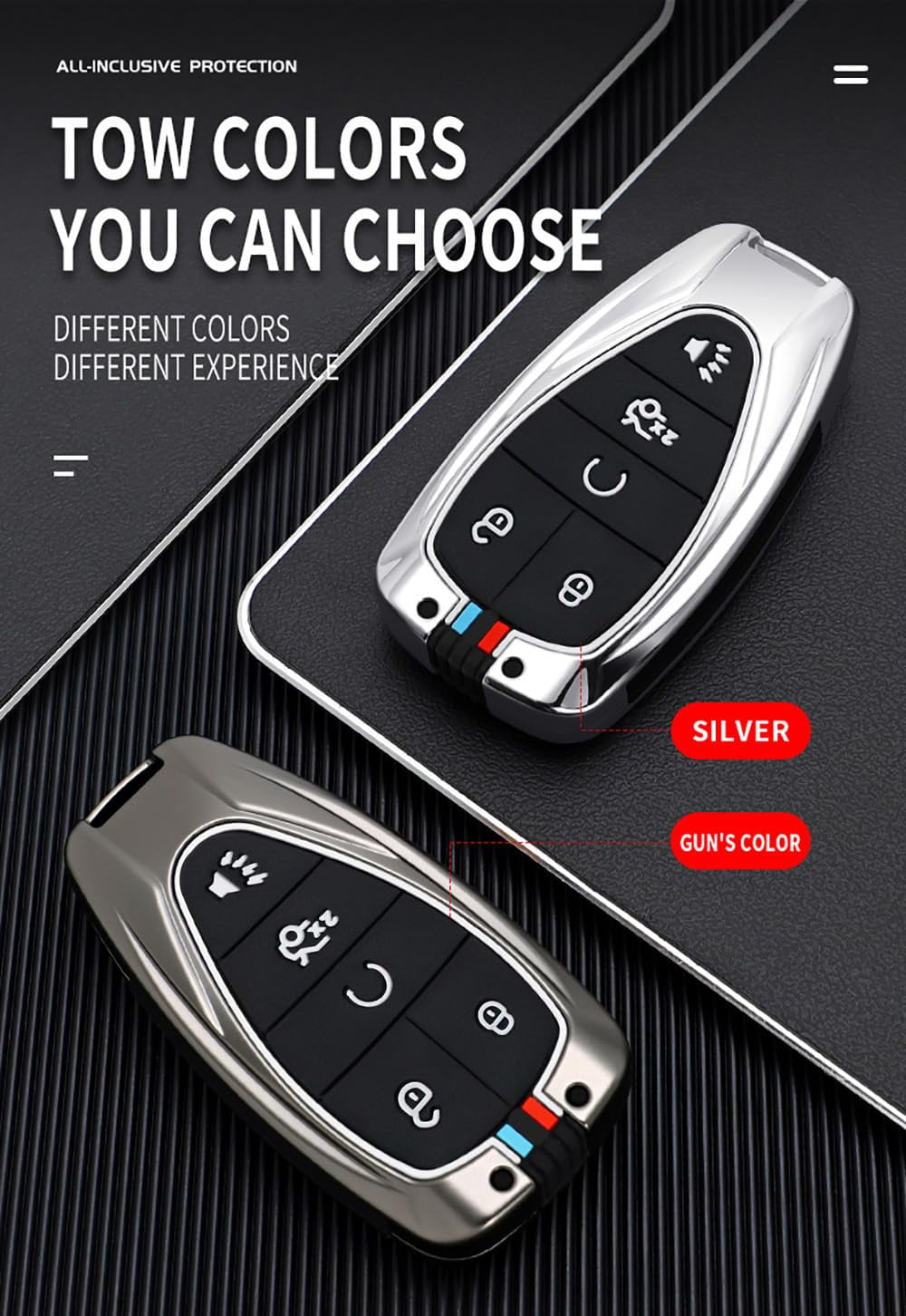 5-button Key Fob Cover Fit for Chevy Key Remote Metal Key Shell Anti-scratched Key Case Durable Car Key Holder Fit for Chevrolet Equinox Malibu Cruze Camaro Traverse Blazer Volt Bolt
