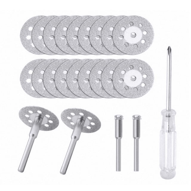 Disco de corte de diamante de 20 piezas de 22 mm con 4 mandriles de 3 mm y 1 destornillador de cruz de cristal para herramientas de precisión Dremel