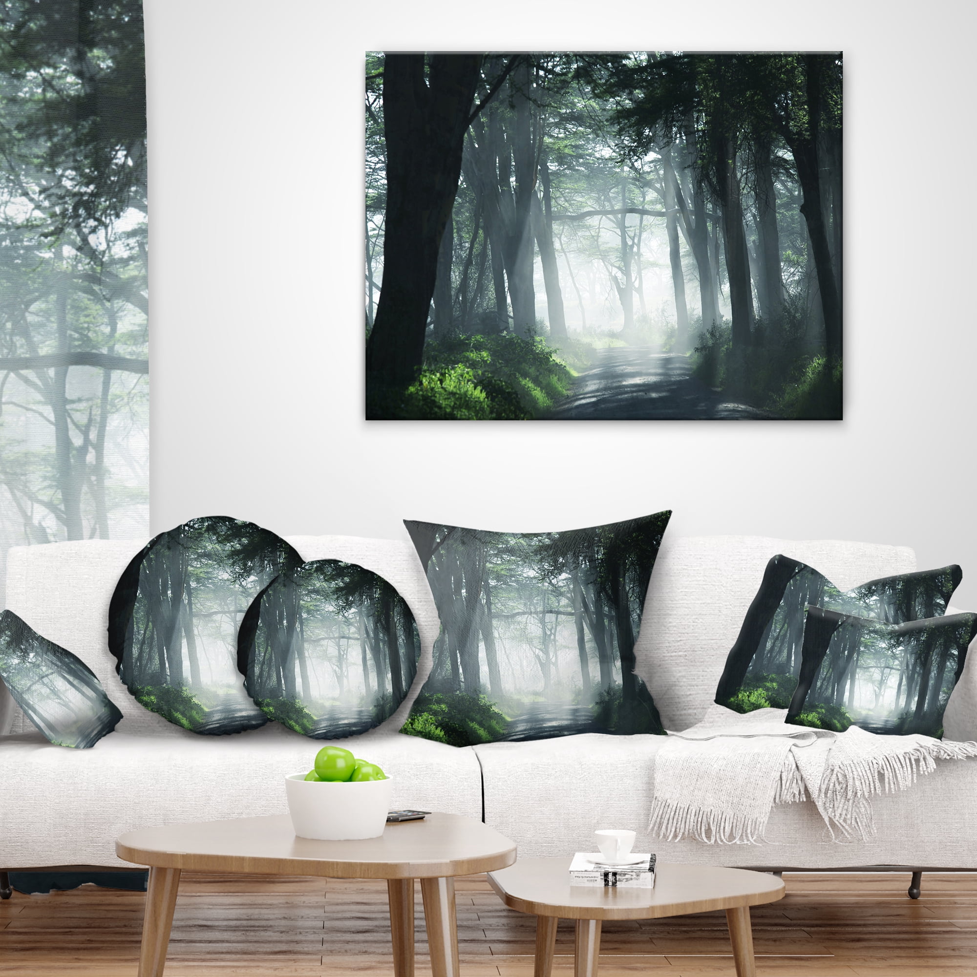 Designart Dense Rain Forest At Sunrise - Landscape Printed Throw Pillow - 18x18