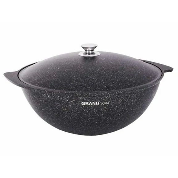 KUKMARA Aluminum Wok Kazan Cooking Pot Granit Ultra Non-Stick Kazan for Making Pilaf with Lid Camping Cookware Dutch Oven Kitchen Pot (6.3-qt. (6 L))