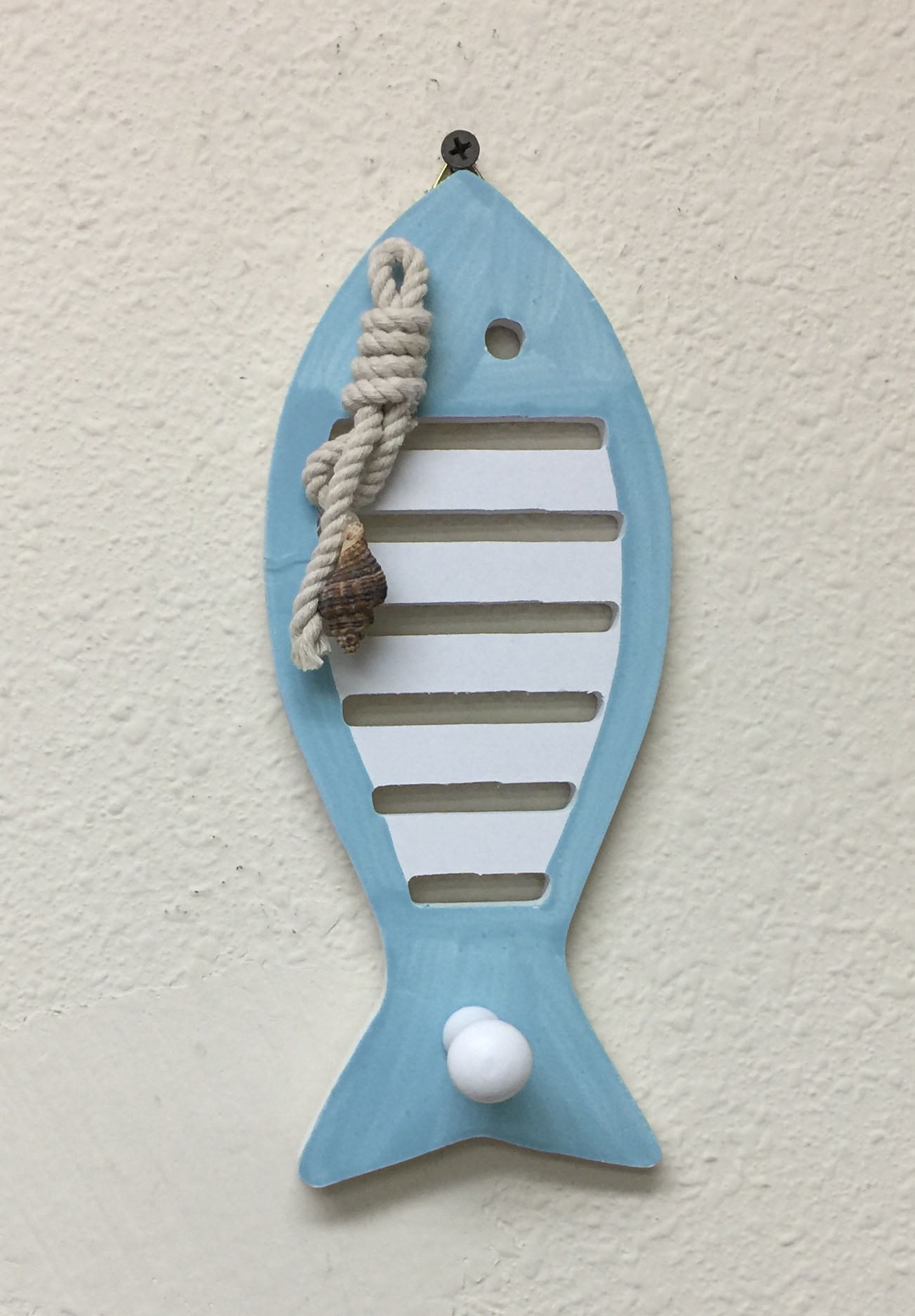 Nautical Fish Wooden Cloth Hanger. Single Hook with Fish