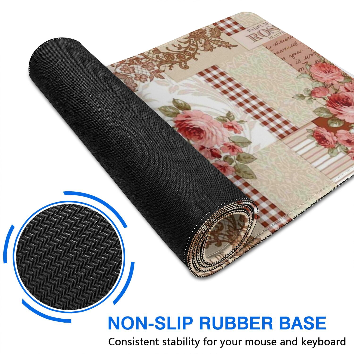 Long Mouse Pads for Desk,Pioneer Flower Floral Print Pattern Desk Mats on Top Of Desks, Desk Mouse Pad Extra Large with 3mm Non-Slip Base and Stitched Edge for Gaming,Office,Work,Home 35.4"x15.7"