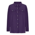 thumbnail image 5 of Button Down Jean Shirts for Women Distressed Plus Size Shacket Jacket Casual Long Sleeve Denim Fringe Hem Lightweight Long Cardigan Loose Ripped Frayed Purple XL, 5 of 6