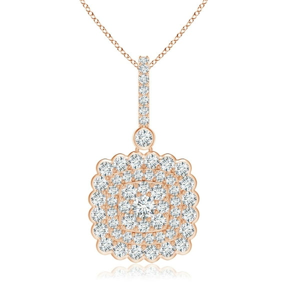 ANGARA Natural Double Diamond Pendant with Pave Detailing in 14K Rose Gold for Women (Size-2.4mm| Color-G| Clarity-VS2) | Anniversary, Jewelry Gift for Women | Natural Diamond Necklace