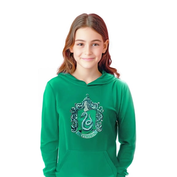Harry Potter Pullover Hoodie - Lightweight, Boys & Girls Youth Kids Daily Hoodie, X-Large, Crest Green