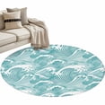 thumbnail image 2 of Vintage Round Living Room Rugs 3.3 ft, Green Ocean Waves Line Illustration Washable Area Rug with Non-Slip Sturdy Edge Binding Round Front Door Mat Floor Carpet for Entryway, 2 of 9
