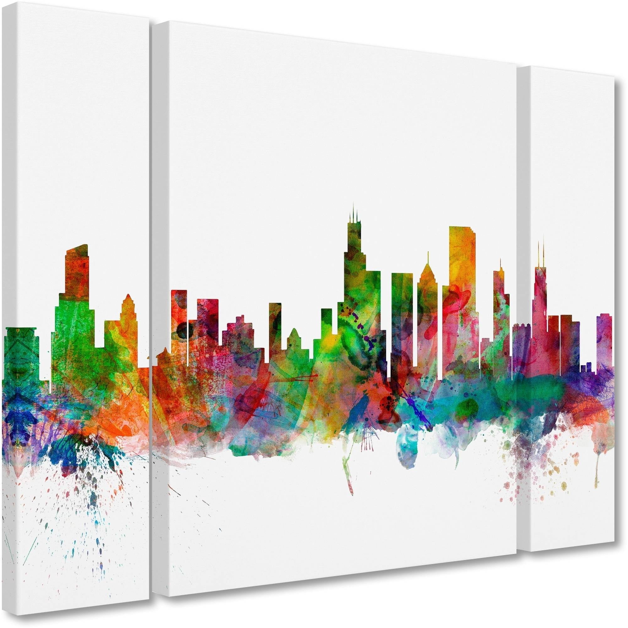 Trademark Fine Art "Chicago Illinois Skyline" Canvas Art by Michael Tompsett Three Panel Set