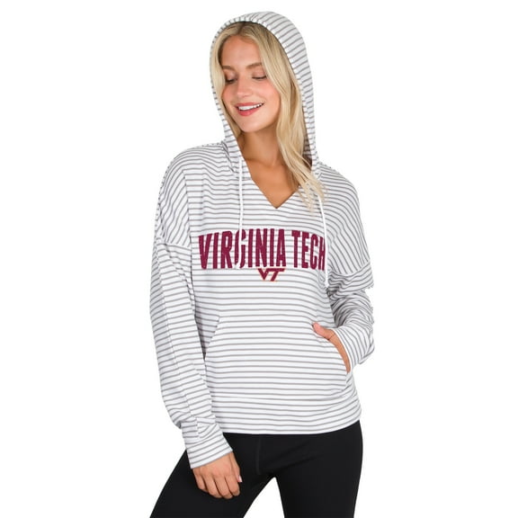 Men's Concepts Sport  White/Gray Virginia Tech Hokies French Terry Striped V-Neck Pullover Hoodie