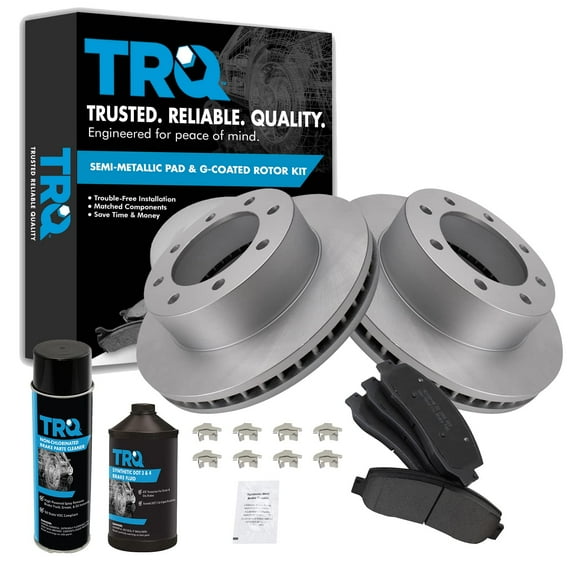 TRQ Front Metallic Brake Pad & Coated Rotor Kit w/Fluids for Ford Super Duty BKA24295