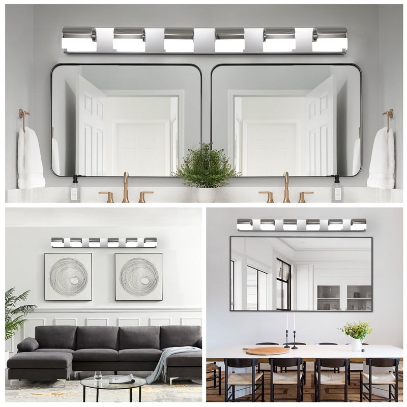 6-Light Modern LED Vanity Lights for Bathroom, Chrome Finish with Acrylic Shades, Wall Mounted Dimmable Fixture for Mirror and Sink Area