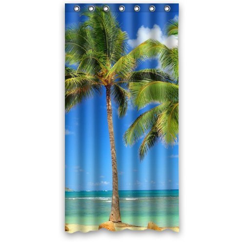 HelloDecor Beach Palm Tree Shower Curtain Polyester Fabric Bathroom