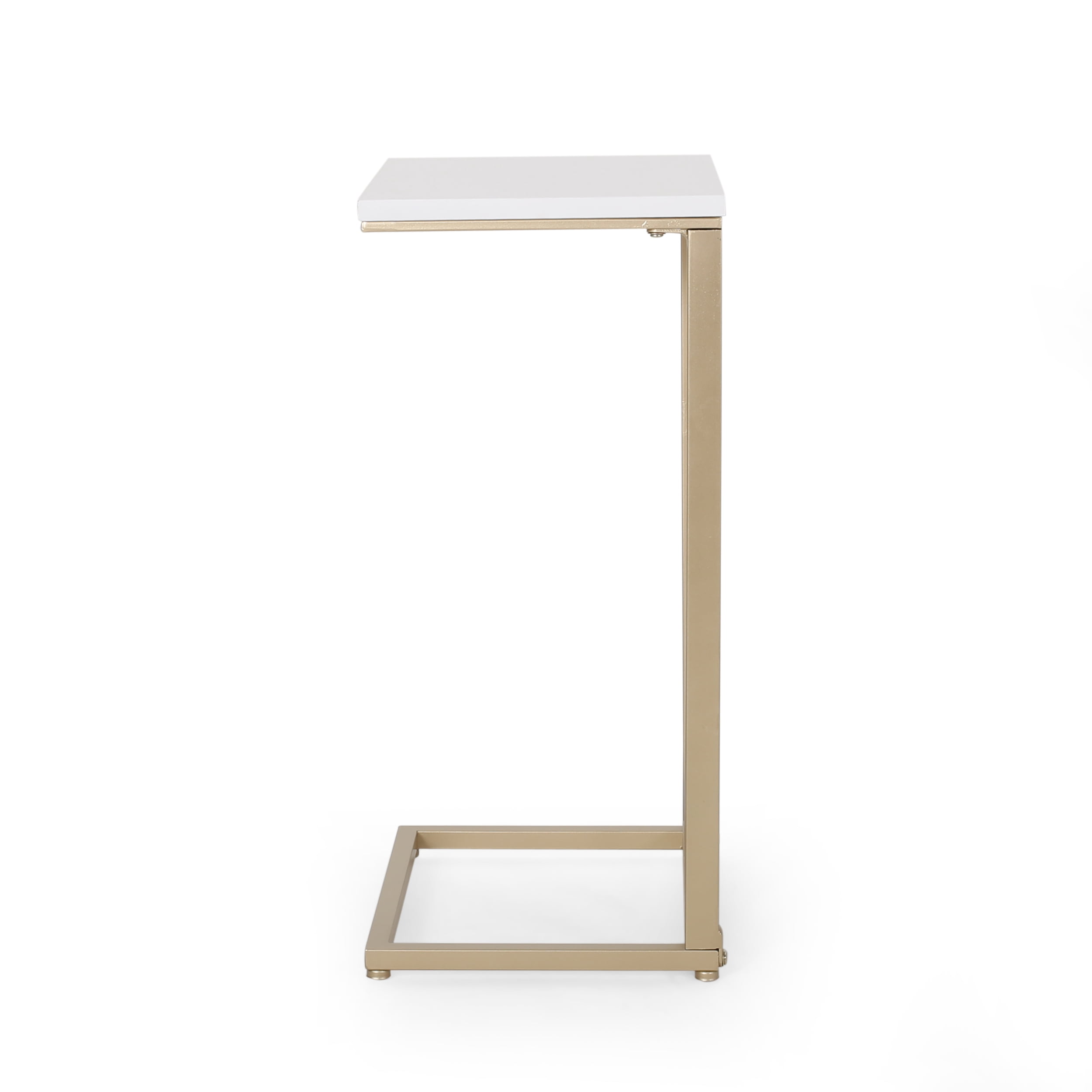 Noble House Miguel Modern Glam Faux Wood End Table, White, Champagne Gold