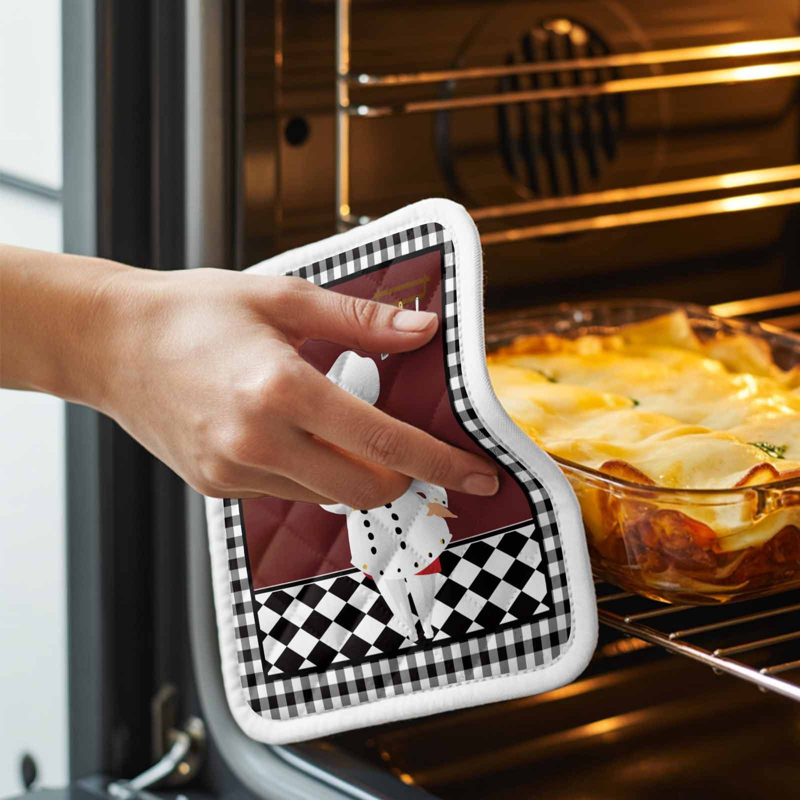 Red Kitchen Chef Pot Holders for Kitchen Heatproof Potholder, 3 Pack Black Plaid Gourmet Food Vintage Hot Pads Multipurpose Oven Pads Cloth Potholders Trivet for Cooking Baking