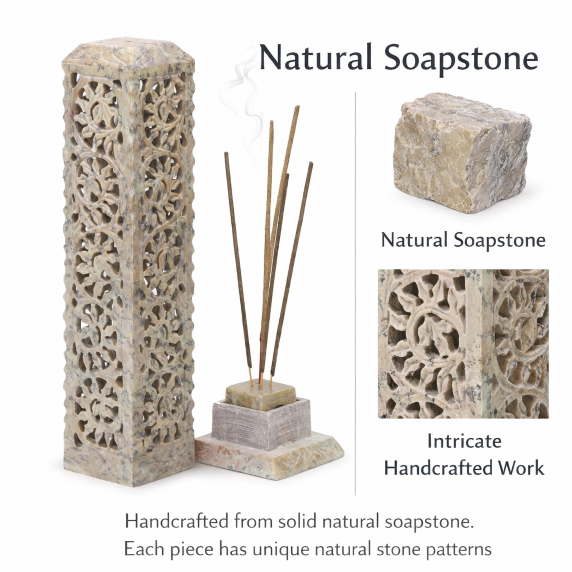 Handmade Marble Soapstone Incense Stick Burner | Candle Holder Tea Light Stand - Tower For Gifting. Decorative Home And Kitchen Decor (3 X 3 11 Inches)