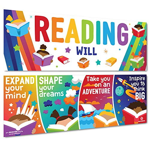 Reading Banner and Poster Set Classroom Decorations for Teachers Students Colorful Home & Classroom Bulletin Board and Wall Decor for Daycare Library Kindergarten Preschool Elementary Middle School 