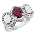 thumbnail image 1 of 14K White Gold Natural Quality Ruby & Opal 3-stone Mothers Ring Oval Diamond Accent, size 7.5, 1 of 2