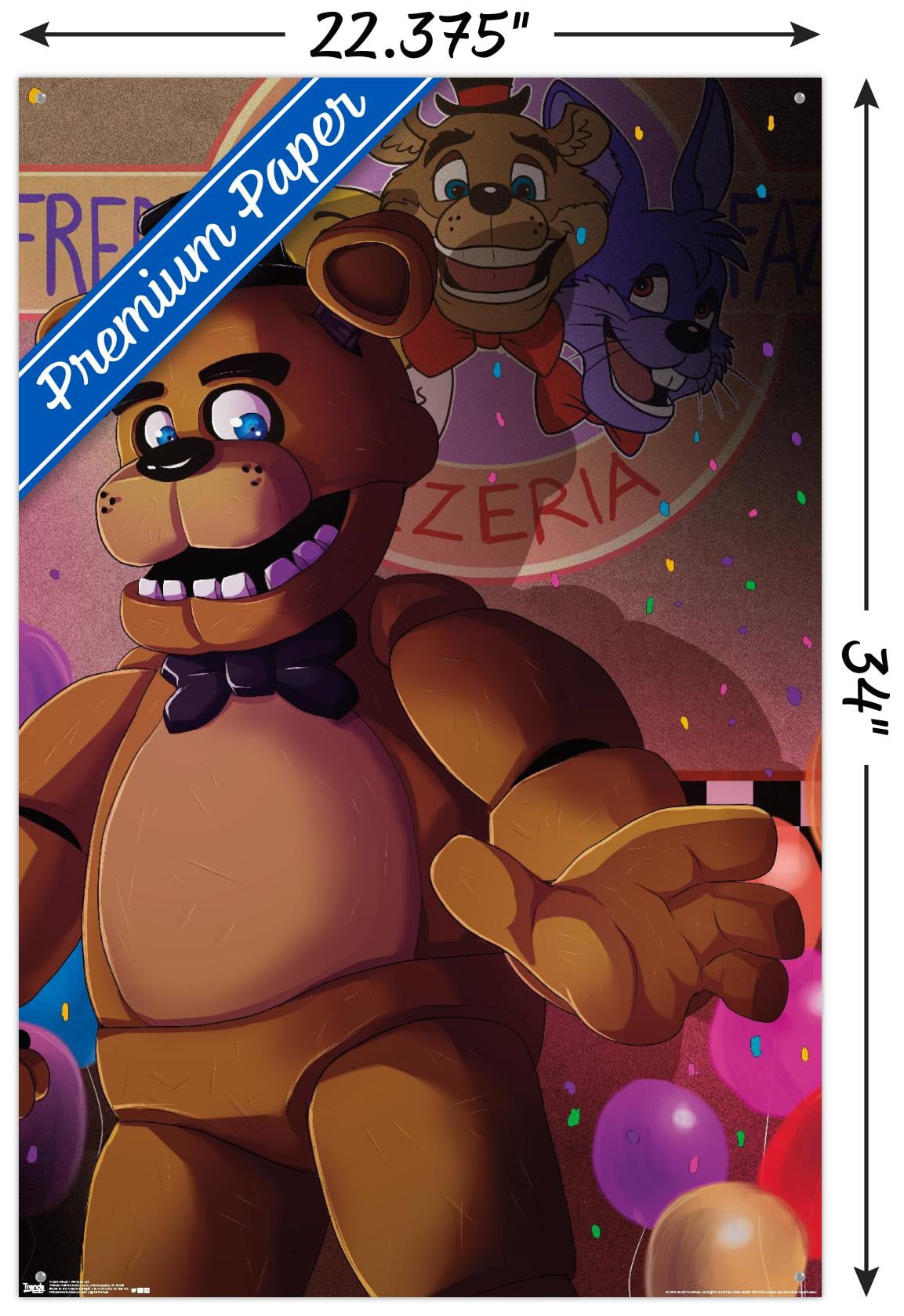 Five Nights at Freddy's - Pizzeria Art Wall Poster with Push Pins, 22.375" x 34"