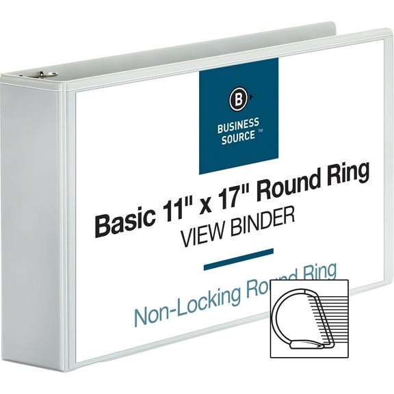 Business Source, BSN45102, Tabloid-size Round Ring Reference Binder, 1 Each, White