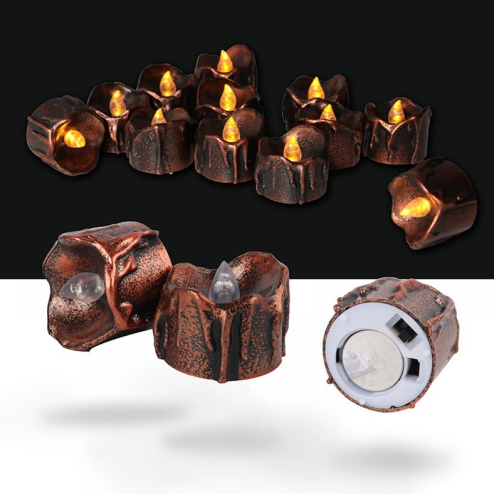 12 Pack Orange Tea Light Candles, Battery Operated LED Tealights, Small ...