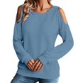 thumbnail image 4 of Harpily Womens Long Sleeve Shirts Waffle Knit Cuffed Round Neck Cold Shoulder Cut‑Out Design Shirts for Women Going Outdoor Walk Outfits, 4 of 4