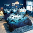 thumbnail image 2 of meiyoeat Cartoon Ocean Shark Full Size Bedding Sets for Boys, Moonlight Undersea Animal Full Size Bed in a Bag, Dark Blue, Blue Reversible, 7-Piece, 2 of 5