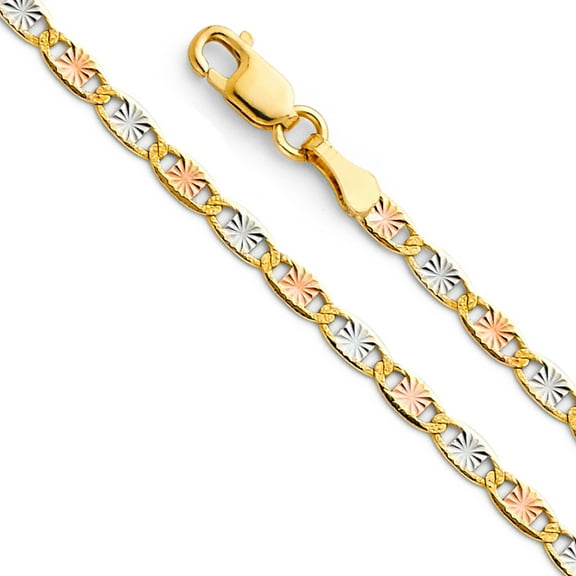 14k Tri Gold 2.6mm Diamond-Cut Star Stamped Solid Valentino Chain Link Necklace 18" Jewelry Female