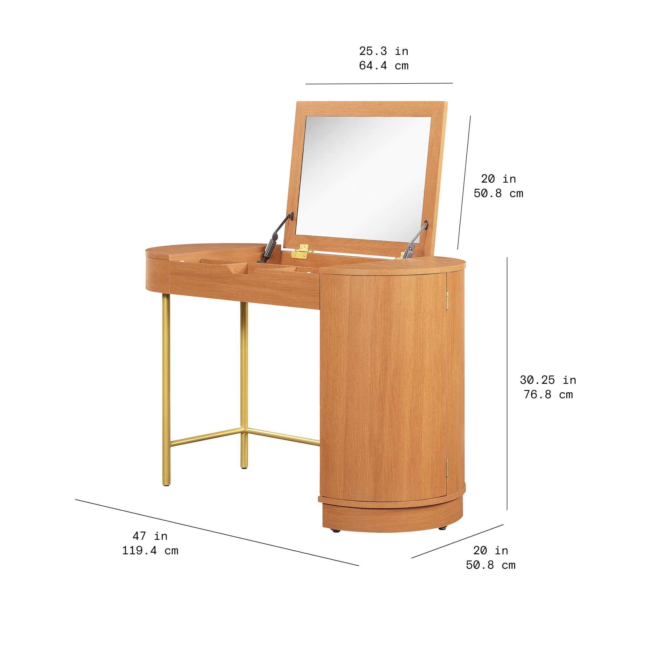 Beautiful Mae Vanity by Drew Barrymore with Hinged Mirror, Cherry Finish, Power Station