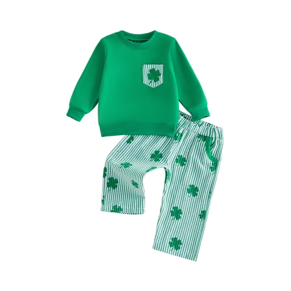 Loicainy Baby Toddler Boys Pants Set for St. Patrick's Day 6 12 18 24 Months 2T 3T Long Sleeve Crew Neck Clover Sweatshirt with Striped Pants Infant Clothes
