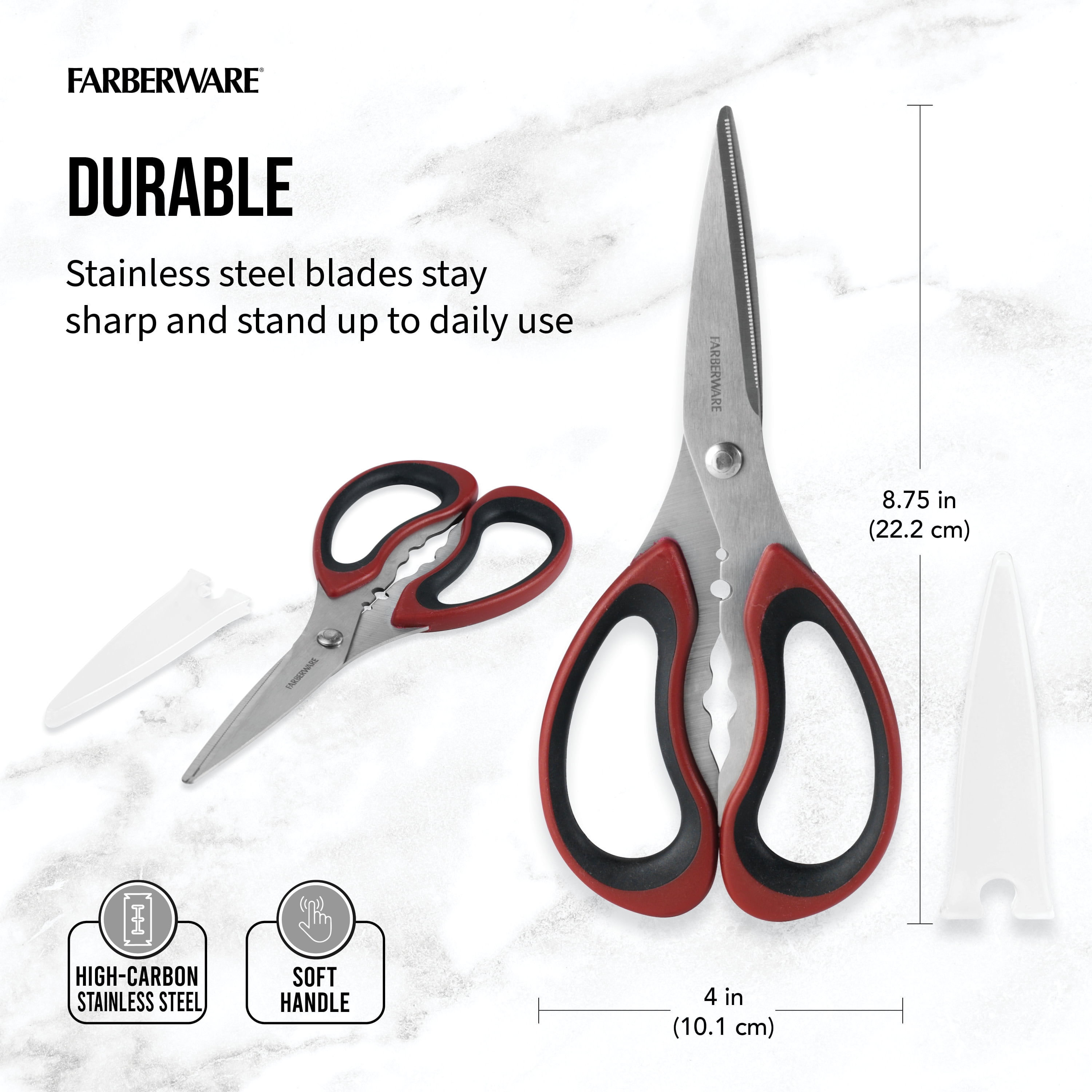 Farberware Soft Grips Stainless Steel Kitchen and Herb Shears, Red and Black Handle