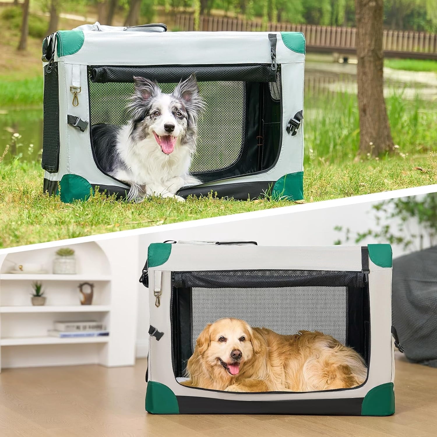 Nomipaw 36 Inch Portable Dog Crate Soft Collapsible,3-Door Travel Pet Crate for Small/Medium Dogs Indoor & Outdoor with Durable Mesh Windows & Storage Bag,Gray