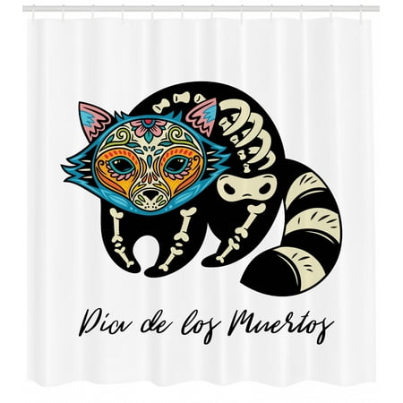 Dia De Los Muertos Shower Curtain Sugar Skull Raccoon In Mexican