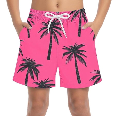 mihongmao Tropical Hawaiian Shorts for Teen Vacation Children s Summer Solid Colors Leisure Sports With Pocket Beach Shorts And Swimming Trunks For Kids Hot Pink 8 Years