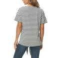 thumbnail image 4 of Sexy Dance Womens Loose Henley Striped Tunic Blouse Short Sleeve Button Down T Shirts Tie Front Knot Tops Summer Beach V-Neck Basic Tee, 4 of 4