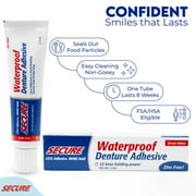 Secure Denture Adhesive Cream, 12-Hour Max Hold, Waterproof Seal - Zinc Free - For Uppers, Lowers & Partials - FSA HSA Approved - Food Grade Ingredients - 1.4 oz (1 Pack)